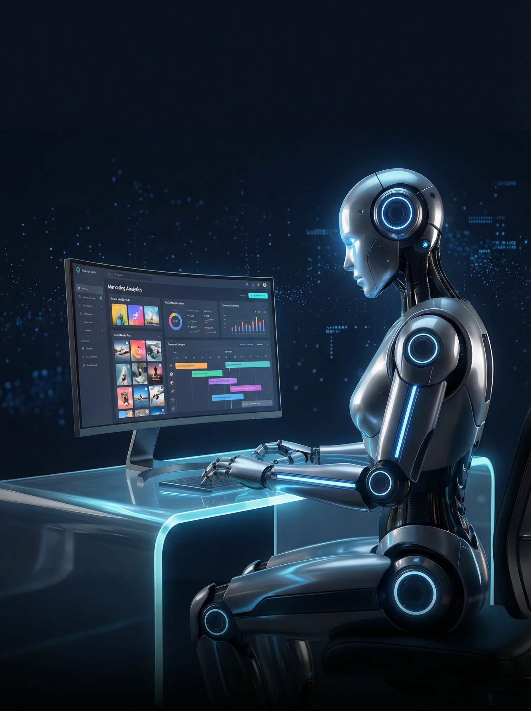 AI robot working on marketing content